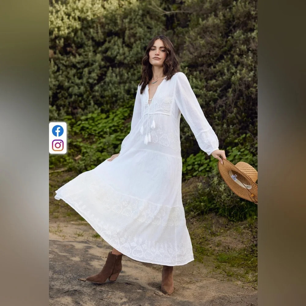 Blue Boheme Serenity Embroidered Maxi Dress Natural